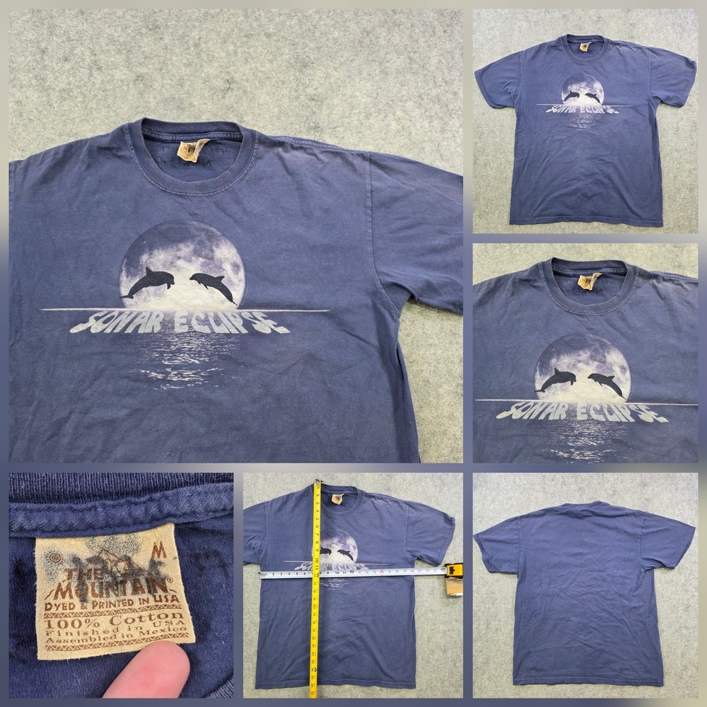 Vintage The Mountain Shirt Mens Medium Blue Sonar Eclipse Dolphin Graphic 90s